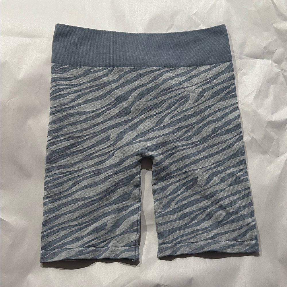 Gray Zebra Print Biker Shorts